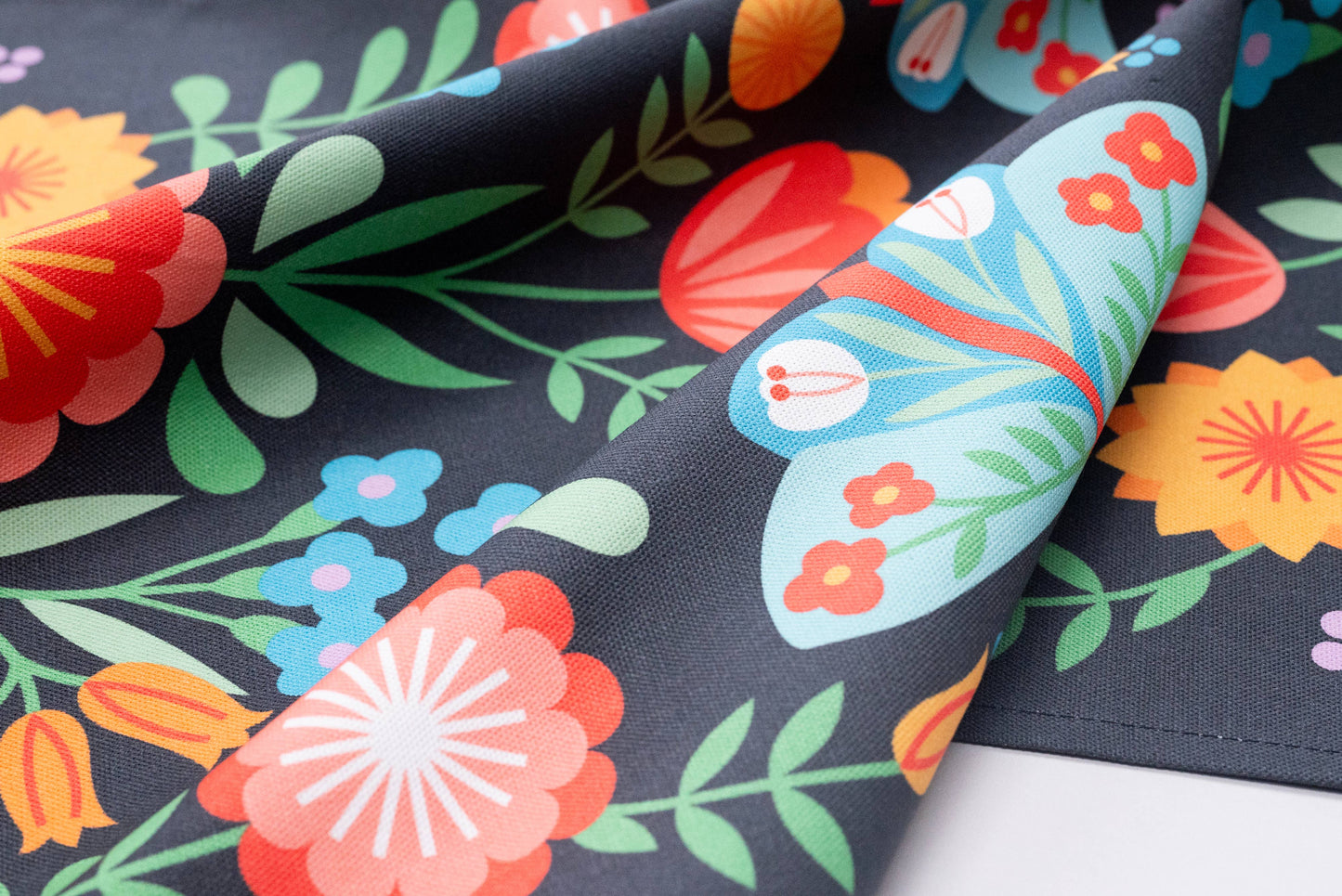 Maggie Magoo | Tea Towel | Black Moths & Flowers