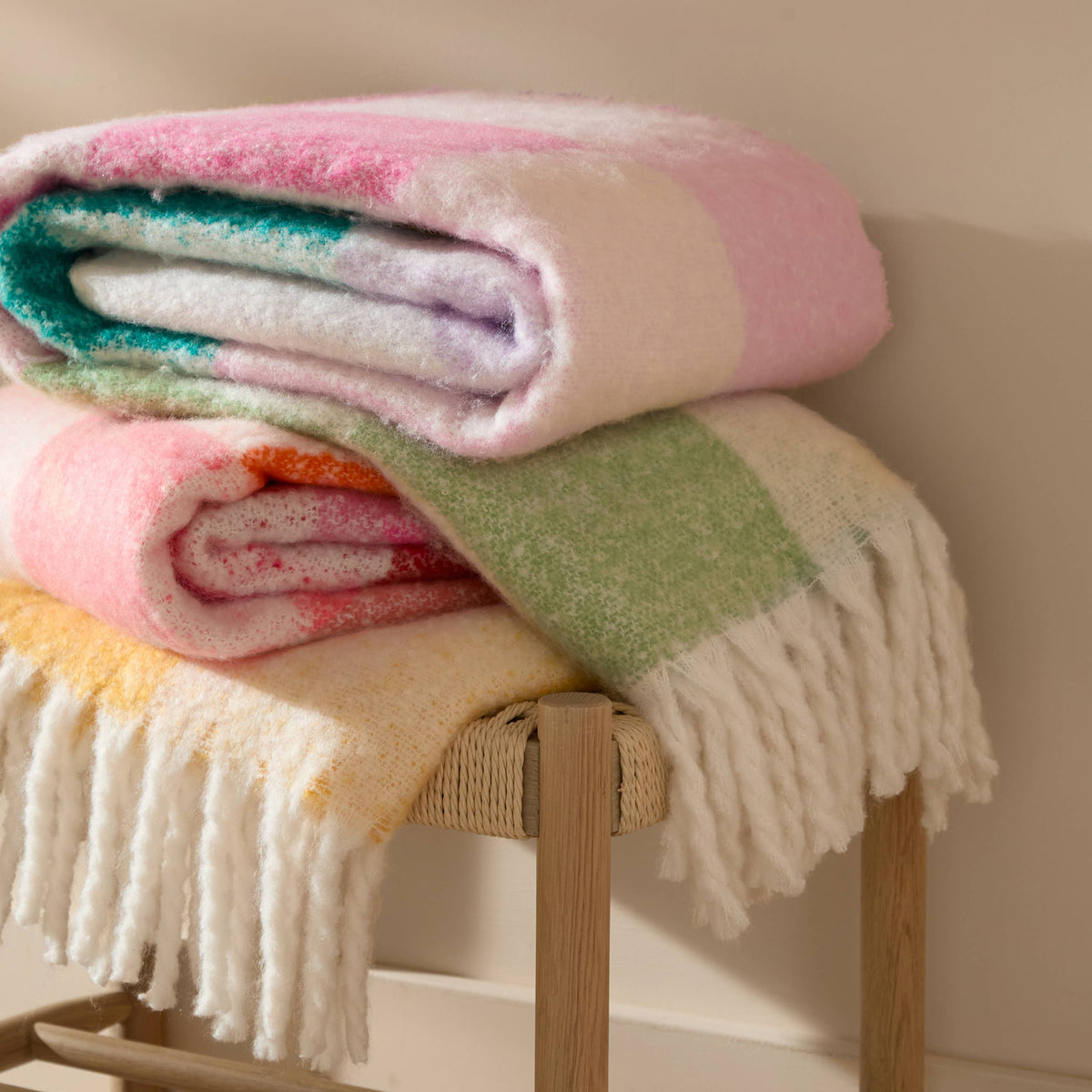 Furn | Maisie Checked Tasselled Throw 130 x 180cm Citrus Blush