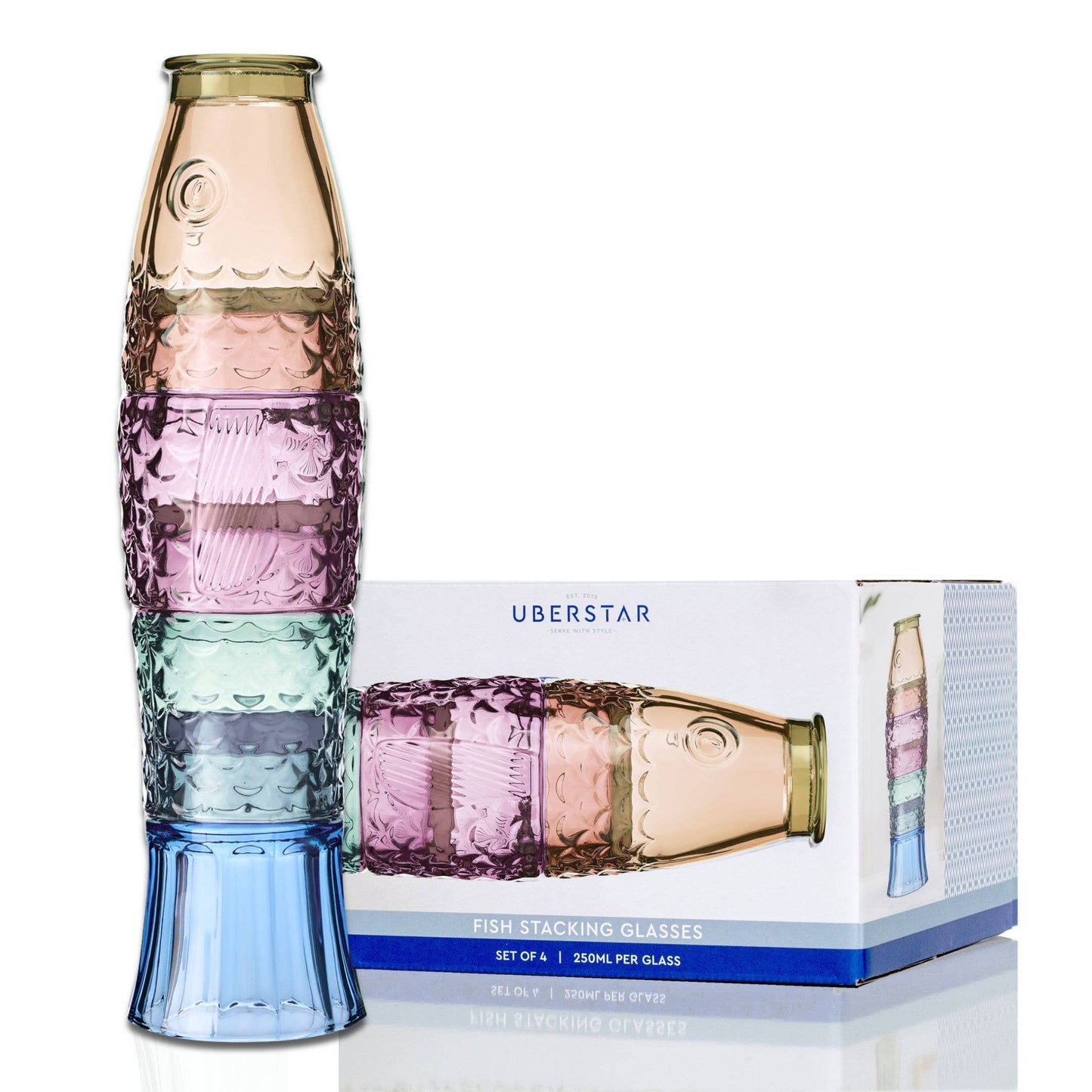 UBERSTAR | Rainbow Fish Stacking Drinking Glass | Set of 4