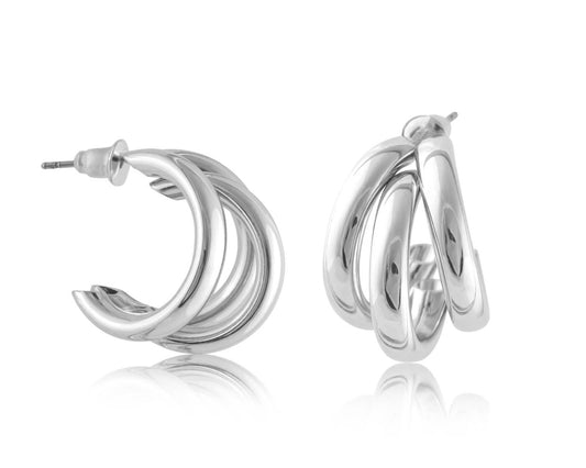 Big Metal London | Earrings | Gisele Tubular Plated Brass | Silver