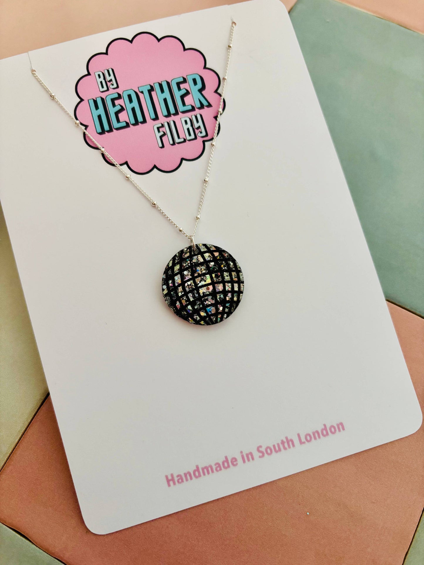 By Heather Filby | Glitter Charm Necklace | Disco Ball