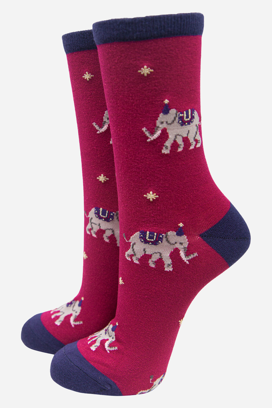 Sock Talk | Women's Elephant Print Party Ankle Socks Fuchsia