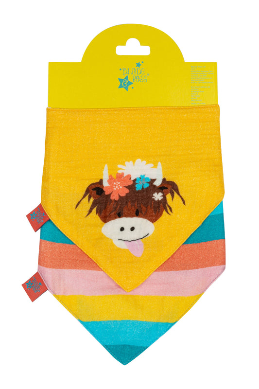 Blade & Rose | Bonnie Highland Cow Muslin Bibs 2 Pack