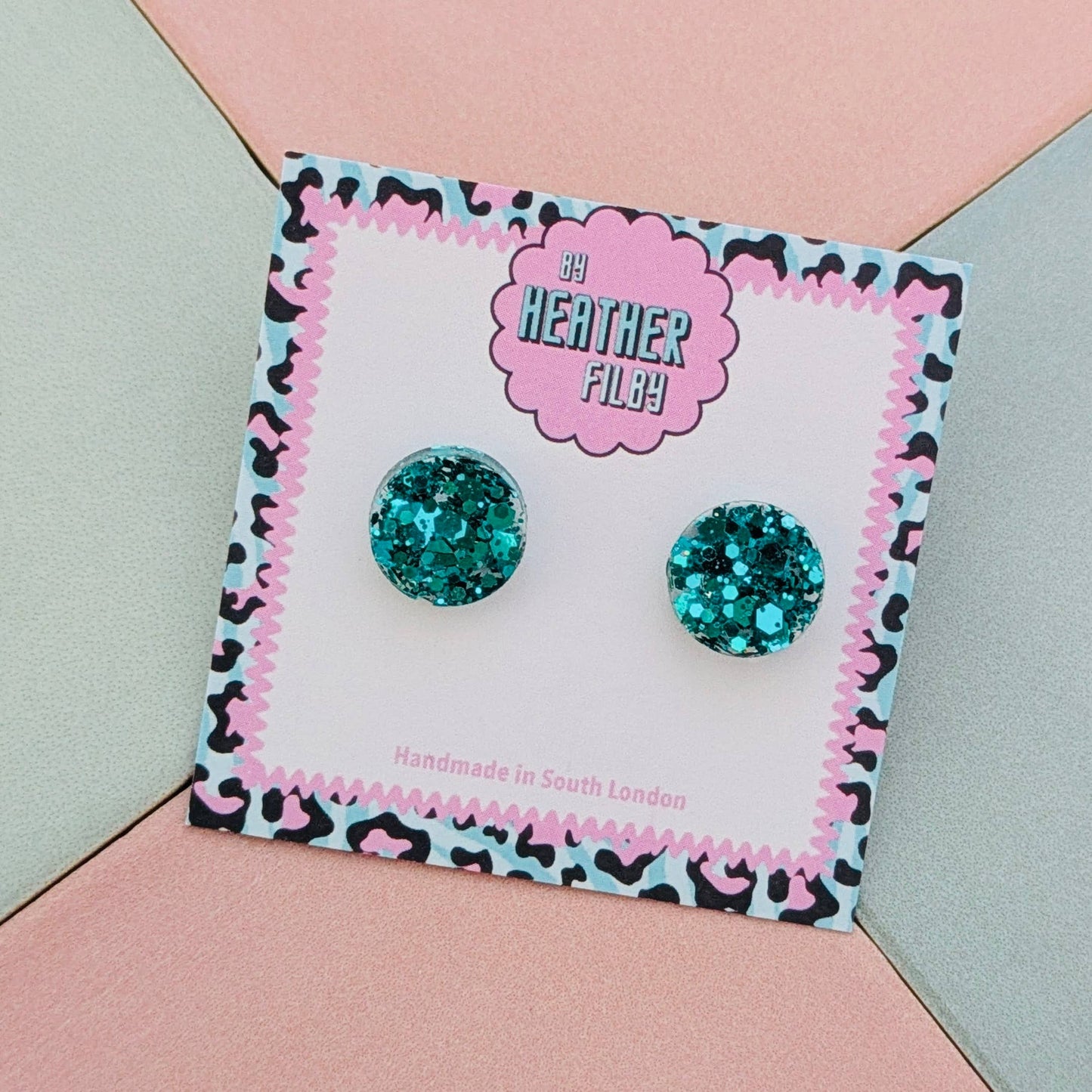By Heather Filby | Glitter Stud Earrings | Circle (Teal)