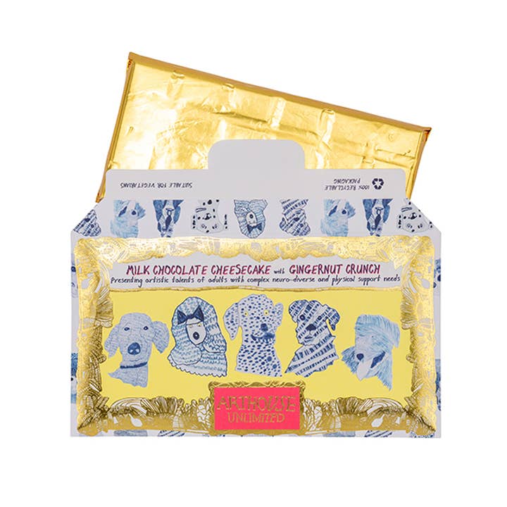 Arthouse Unlimited | Blue Dogs, Milk Chocolate Cheesecake Bar With Gingernut Crunch