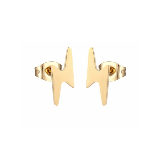 Soch & Co |  Stainless Steel Earring Studs | Gold Lightening Bolt
