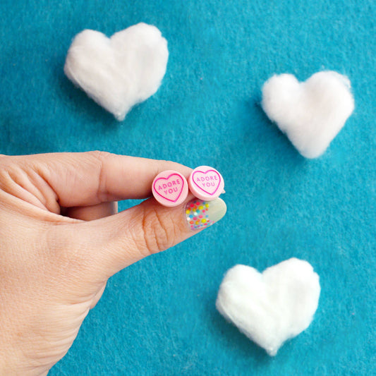 Silly Loaf | Stud Earrings | Love Hearts Pastel Pink