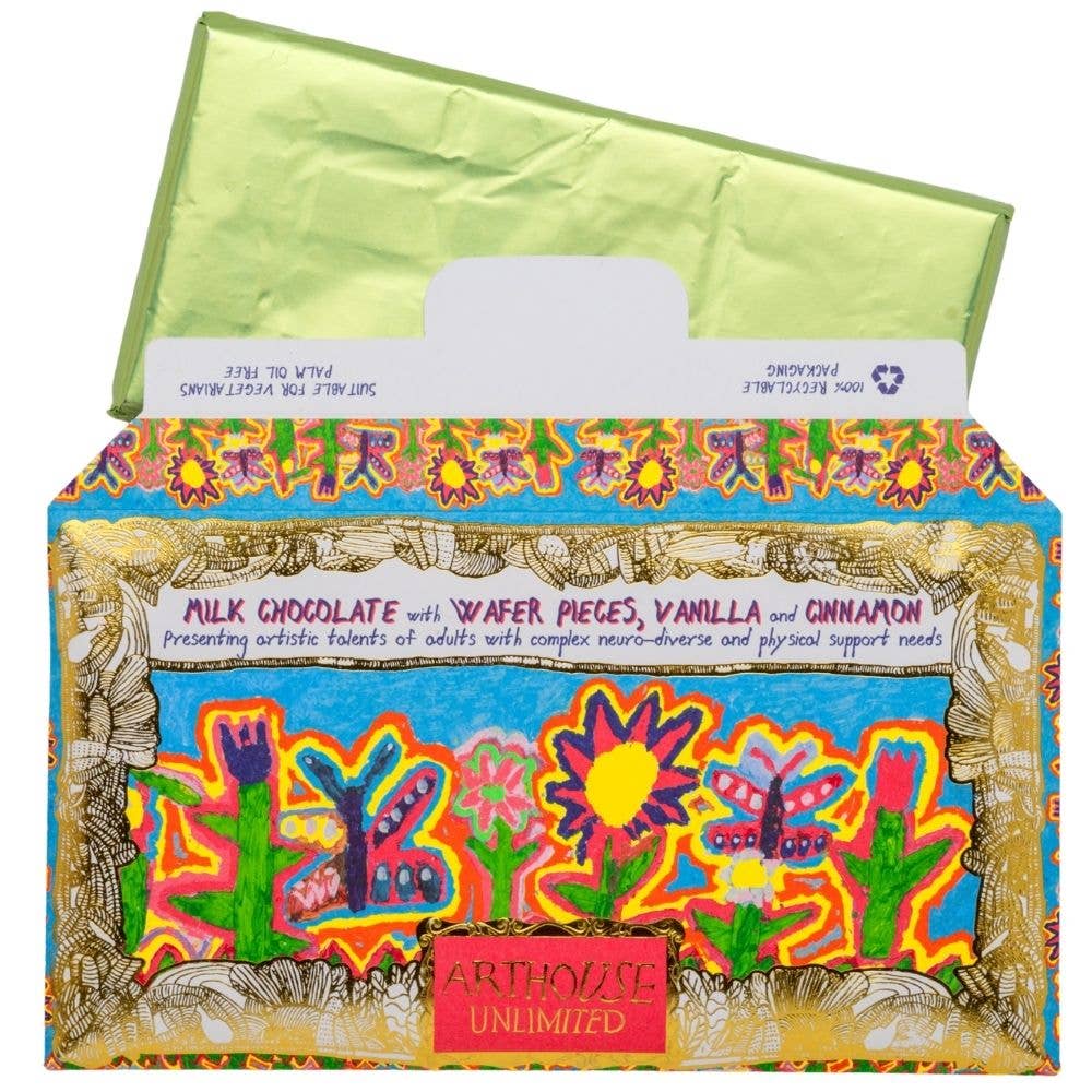 Arthouse Unlimited | Floral Bright, Dark Chocolate Bar with Orange & Popping Candy pieces Unlimited - Most Beautiful Garden, Milk Chocolate Bar with Wafer Pieces, Vanilla & Cinnamon
