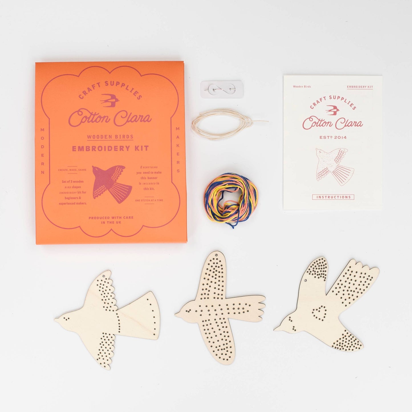 Cotton Clara | Wooden Bird Embroidery Kit | DIY Garland