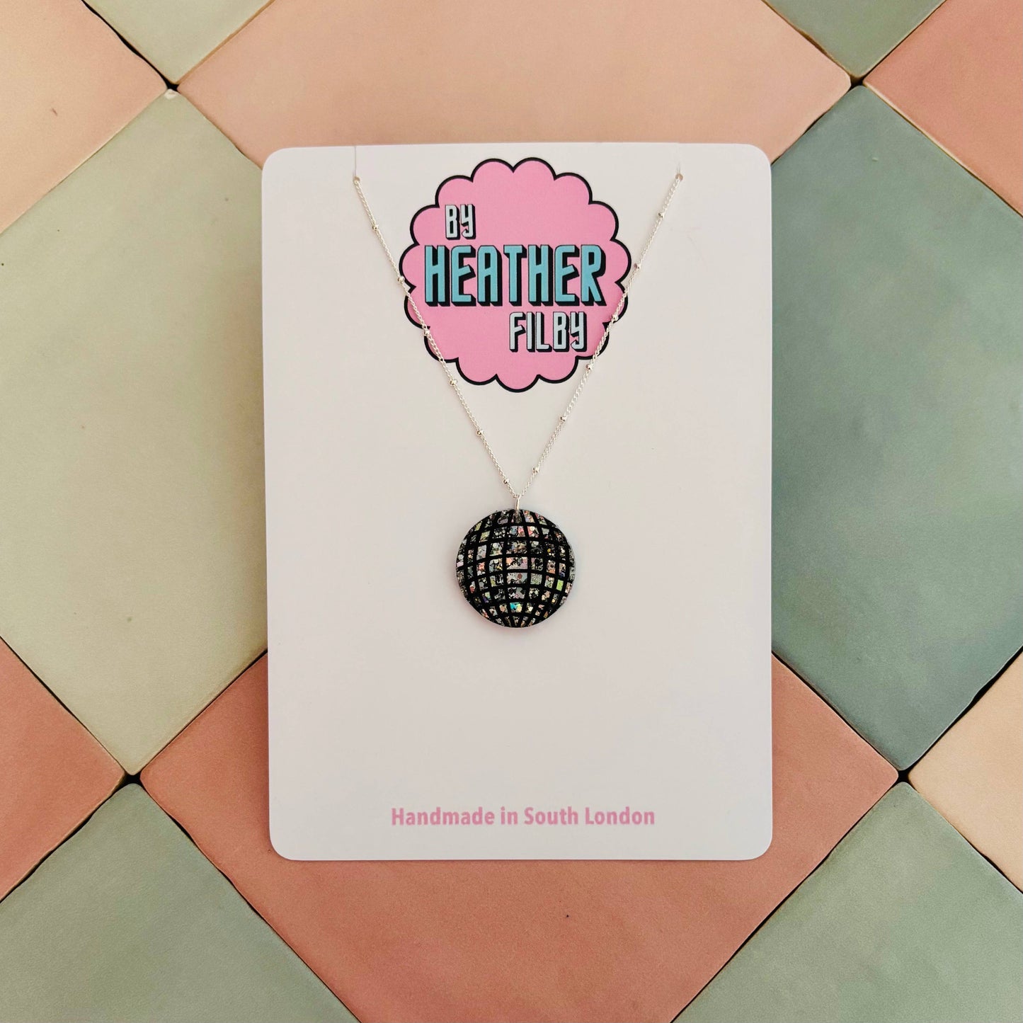 By Heather Filby | Glitter Charm Necklace | Disco Ball