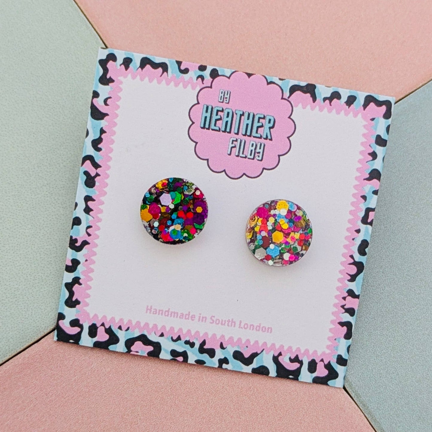 By Heather Filby | Glitter Stud Earrings | Circle (Rainbow)