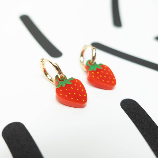 Silly Loaf | Strawberry Huggie Earrings