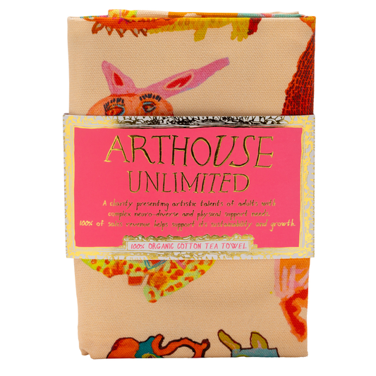 Arthouse Unlimited | 100% Organic Cotton Tea Towel | Hugging Animals