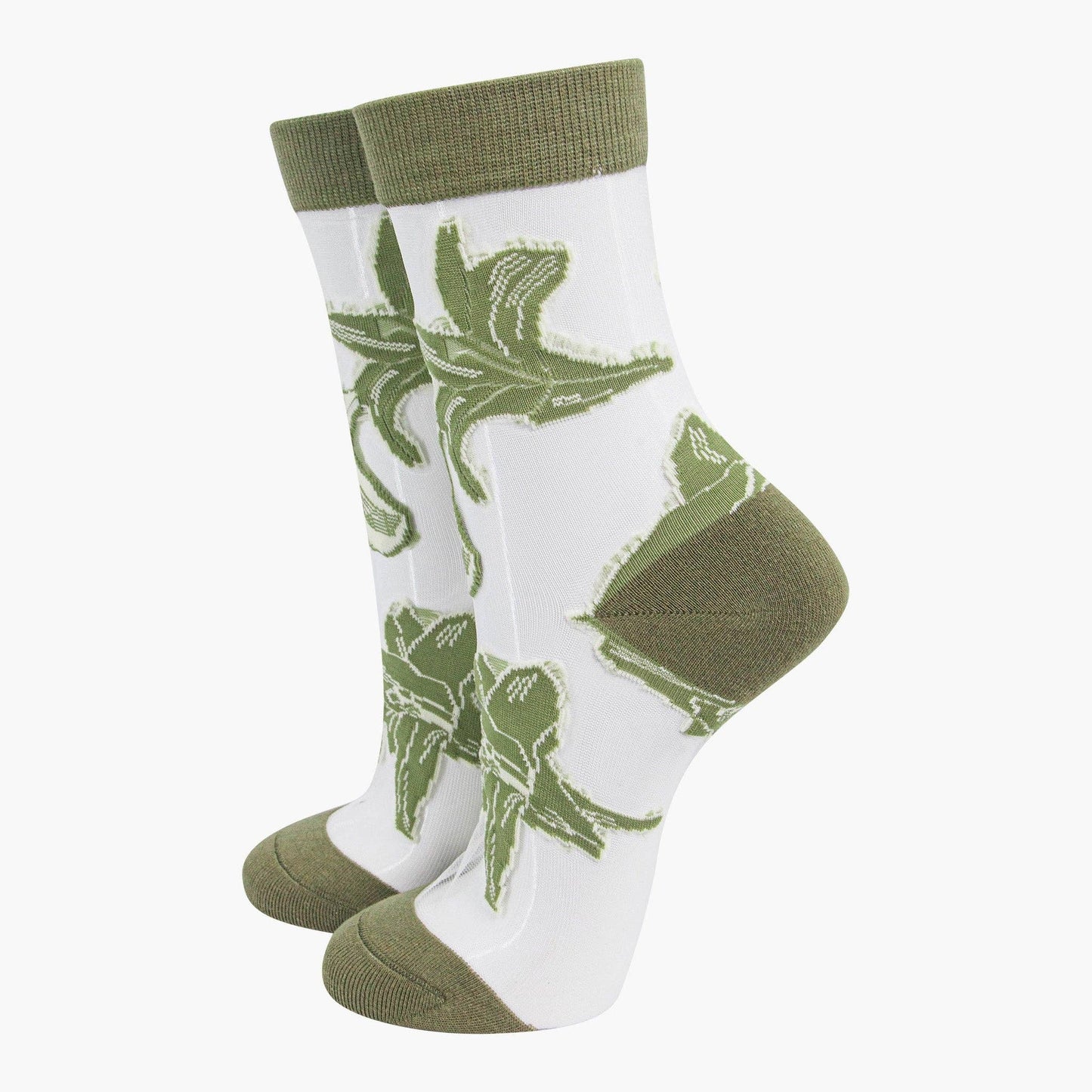 Sock Talk - Women's Sheer Ankle Socks | Floral Green | UK 3-7