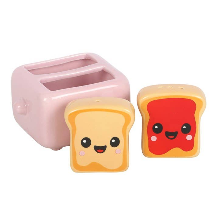 Kawaii Salt and Pepper Shakers | Toasts in Toaster Holder