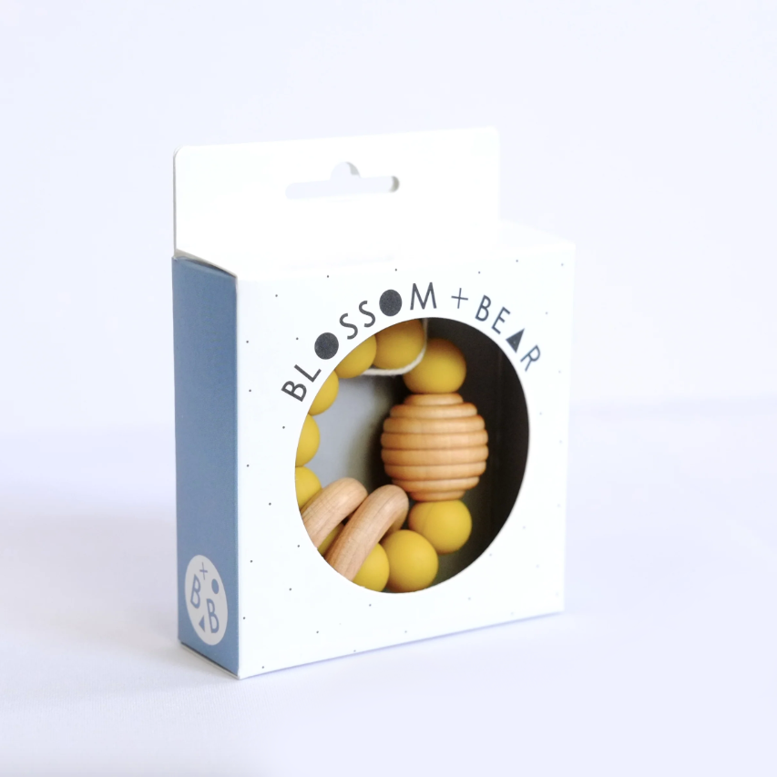 Blossom & Bear | Beehive Silicone and Wooden Teething Toy | Mustard