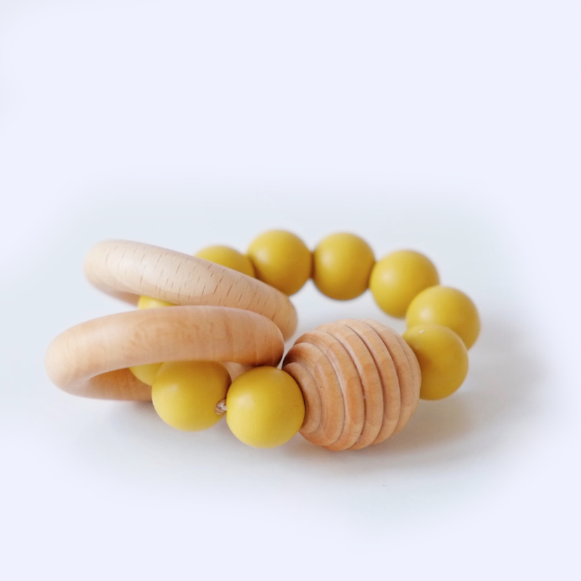 Blossom & Bear | Beehive Silicone and Wooden Teething Toy | Mustard